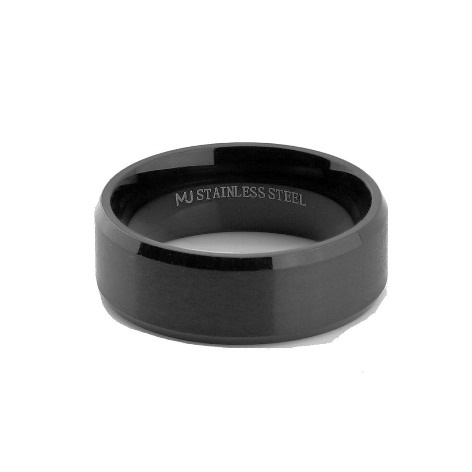 Black Plated Stainless Steel Brushed Beveled Edge or Center Groove 6 or 8mm Ring