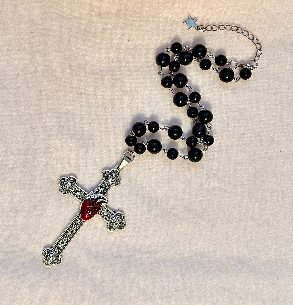 Large Victorian Cross Necklace Chain Silver Religious Gothic Grunch Whimsgoth