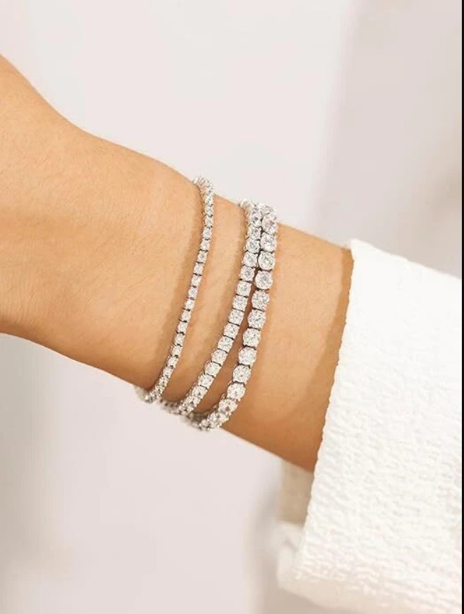 925 Sterling Silver 2-5mm D VVS Moissanite Tennis Bracelet Wedding Party Jewelry