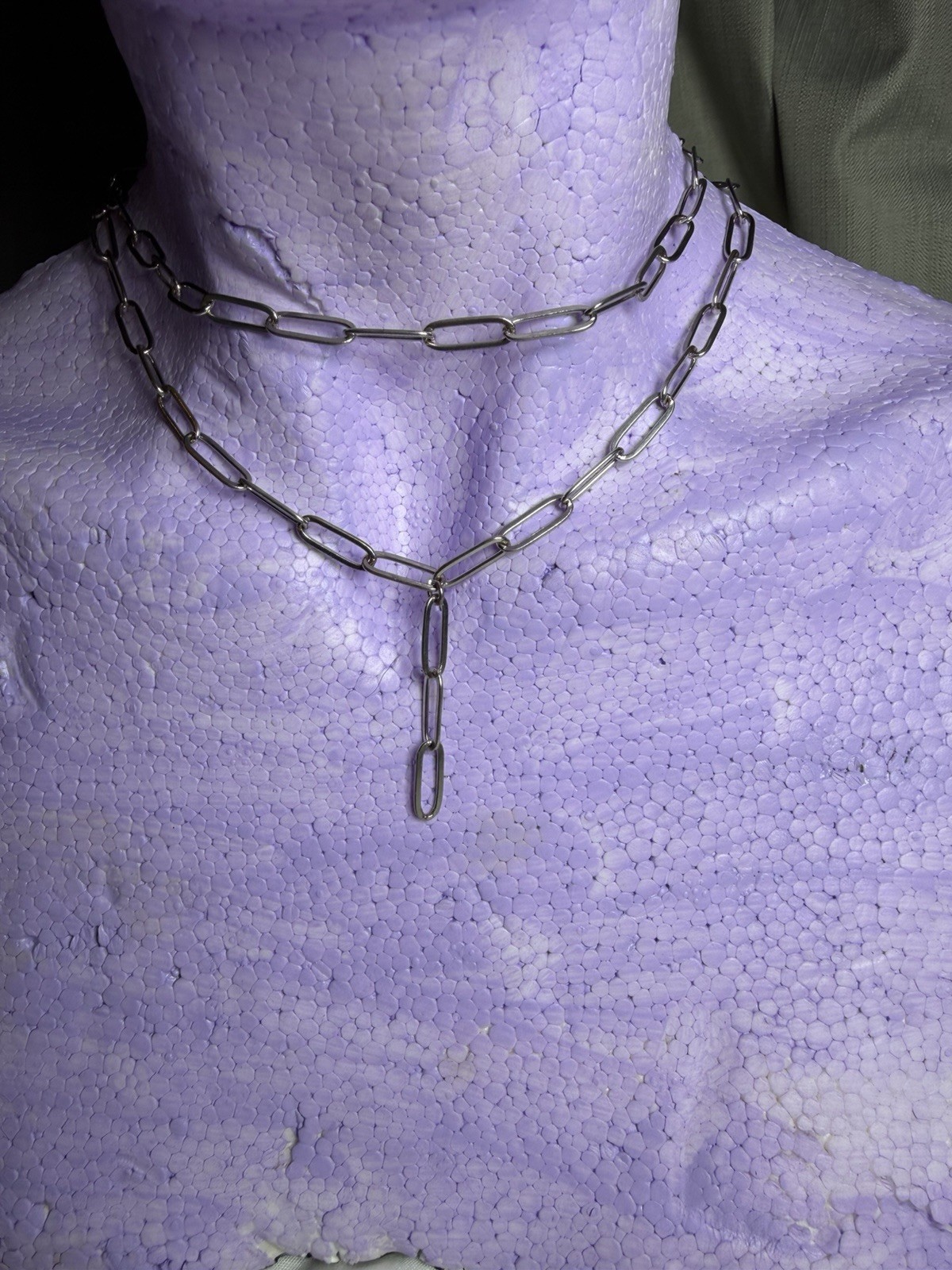 BaubleBar Silver Tone Paperclip Chain Layered Y Necklace Modern Statement #07