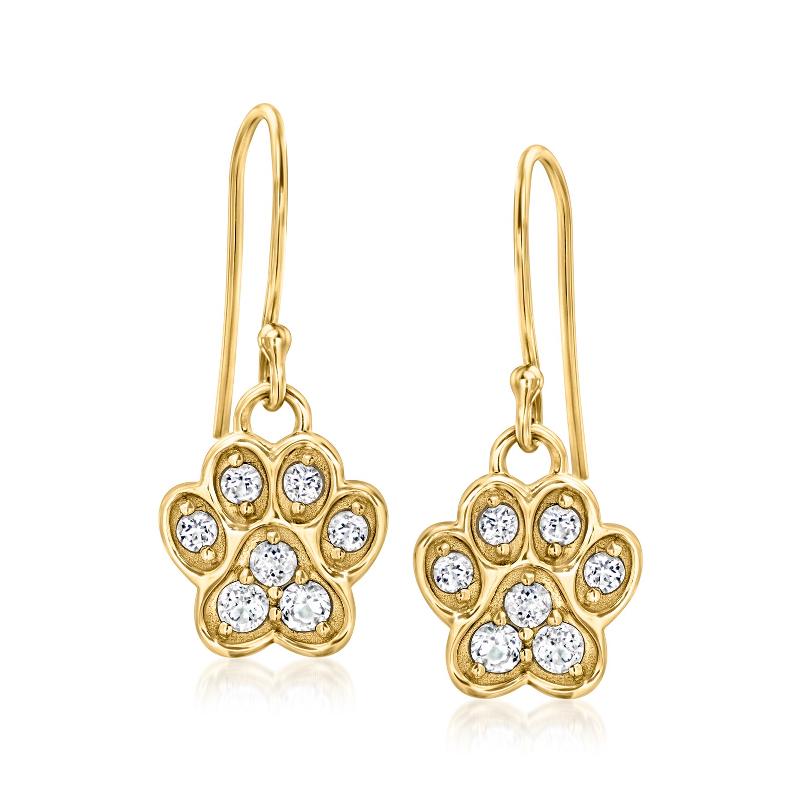 0.70 ct. t.w. White Topaz Paw Print Drop Earrings in 18kt Gold Over Sterling