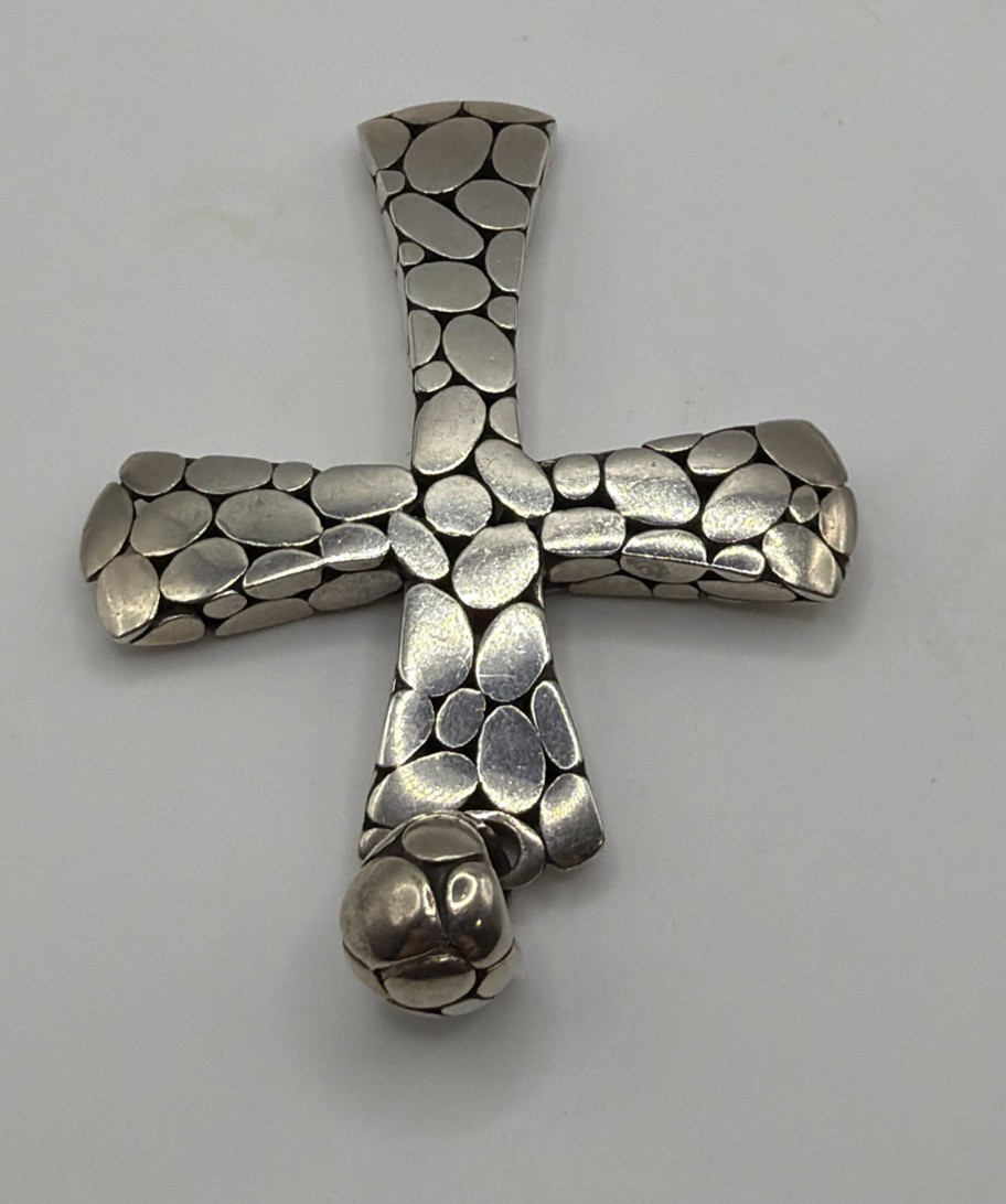 John Hardy Kali Pebble Dot Sterling Silver 925 Cross Pendant Extra Large 3 3/16”