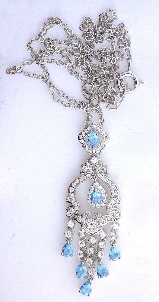 BLUE TOPAZ AND .925 SILVER PENDENT AND CHAIN QUALITY, 50% OFF SALE, J26