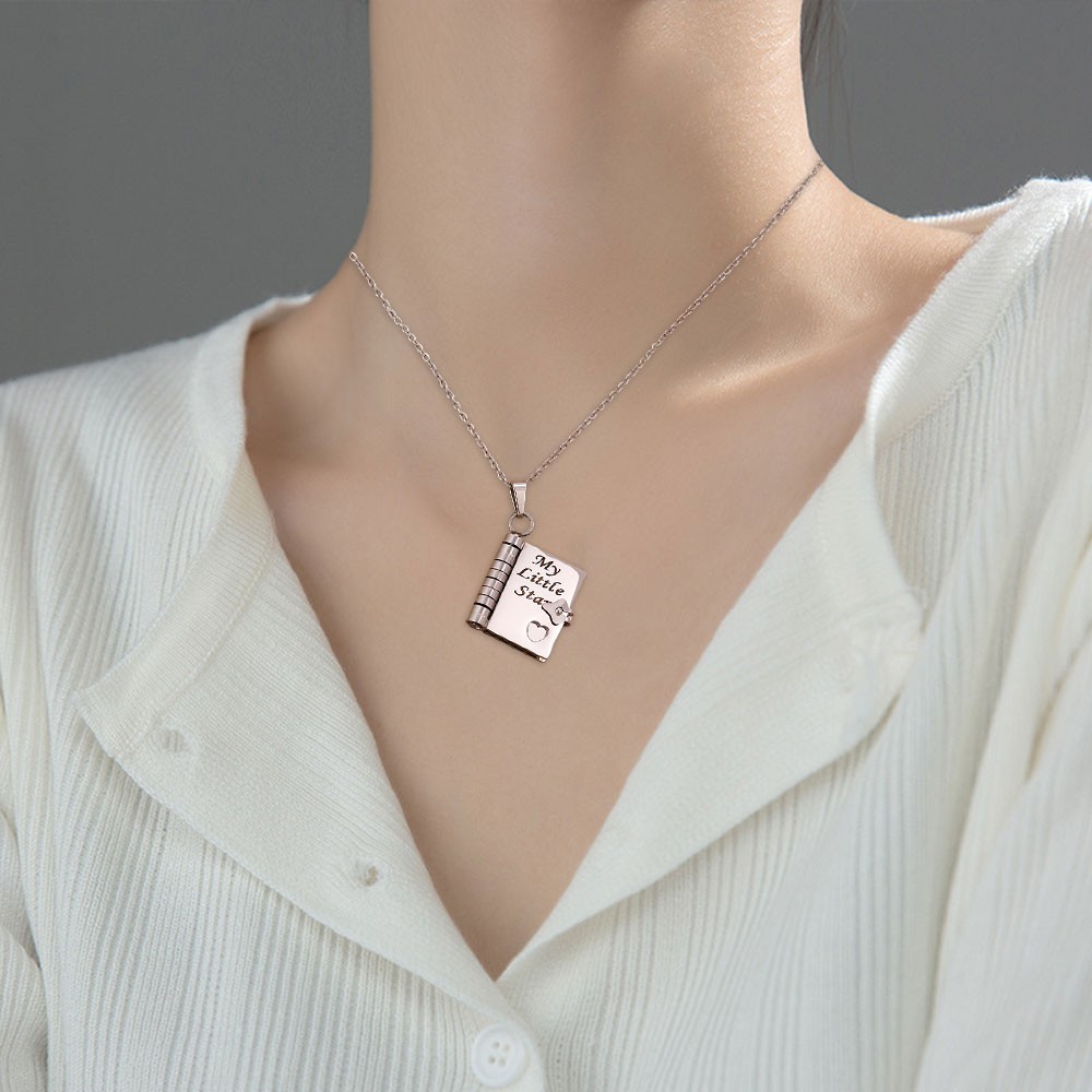 My Little Star Book Pendant Necklace for Daughter Open Pages Engraved Letter US