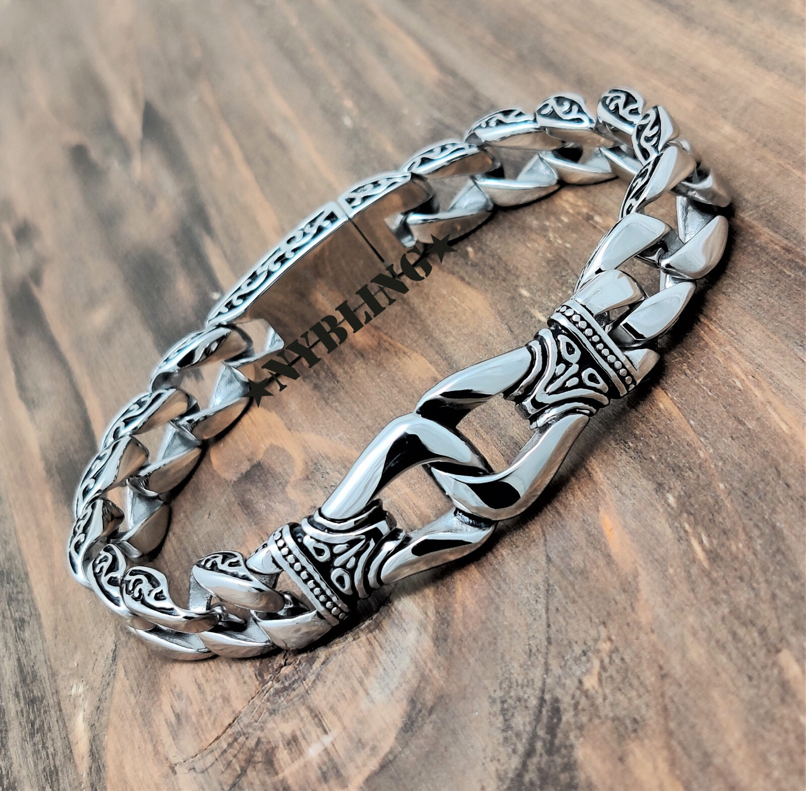 Mens Solid Stainless Steel Gothic Motorcycle Biker Chain Bracelet Wristband Gift