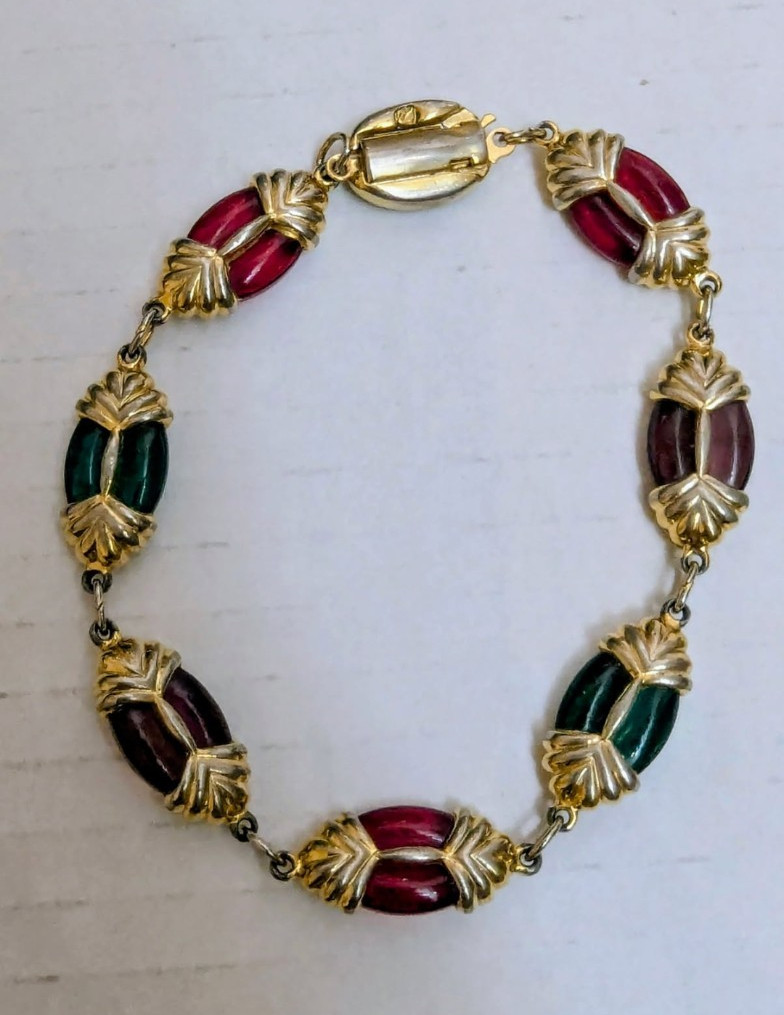 Swarovski Gold Tone Bracelet Multicolor Red Green Purple Box Clasp.