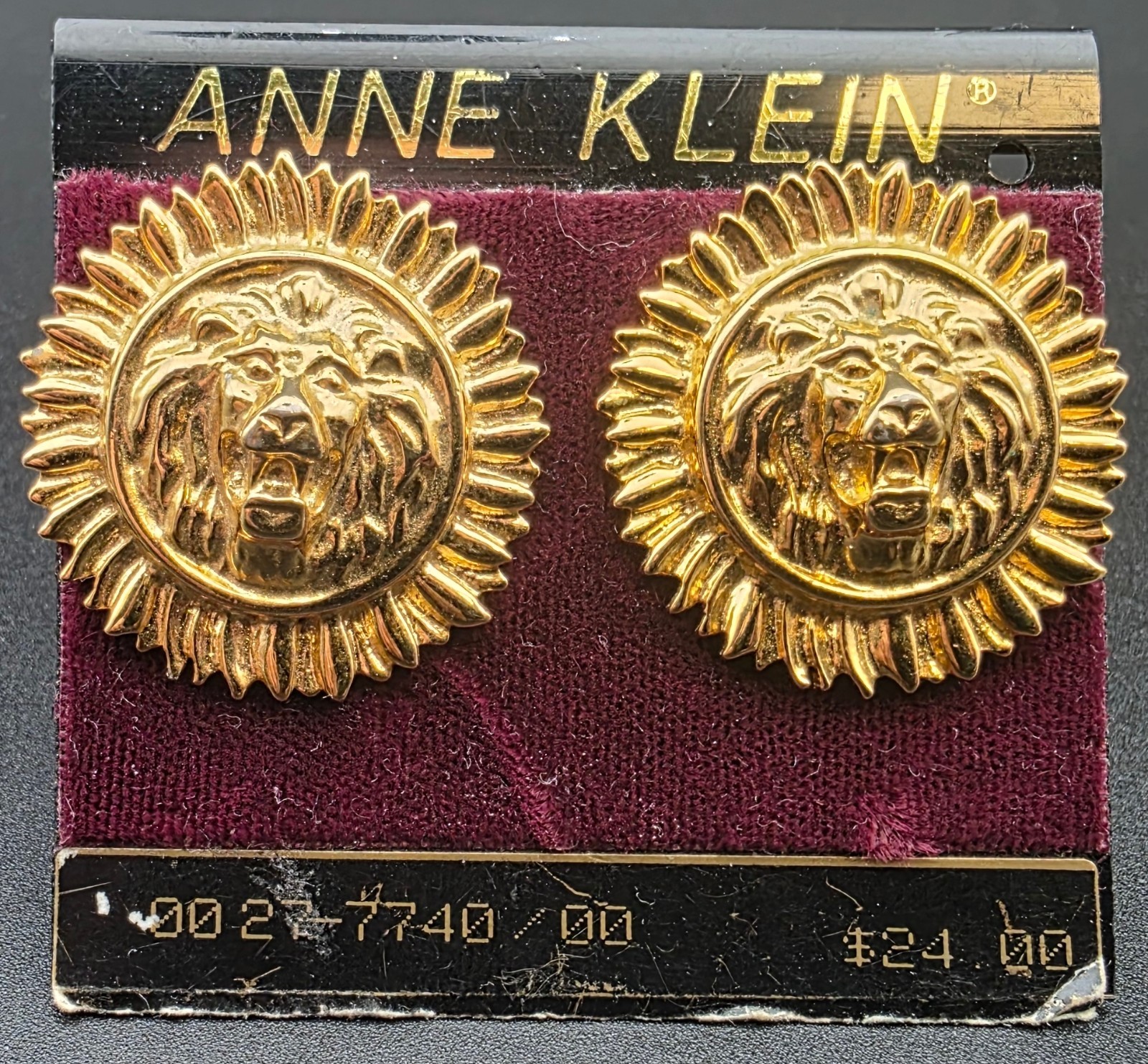 Vintage Anne Klein Gold Tone Lion Head Sunburst Pierced Stud Earrings