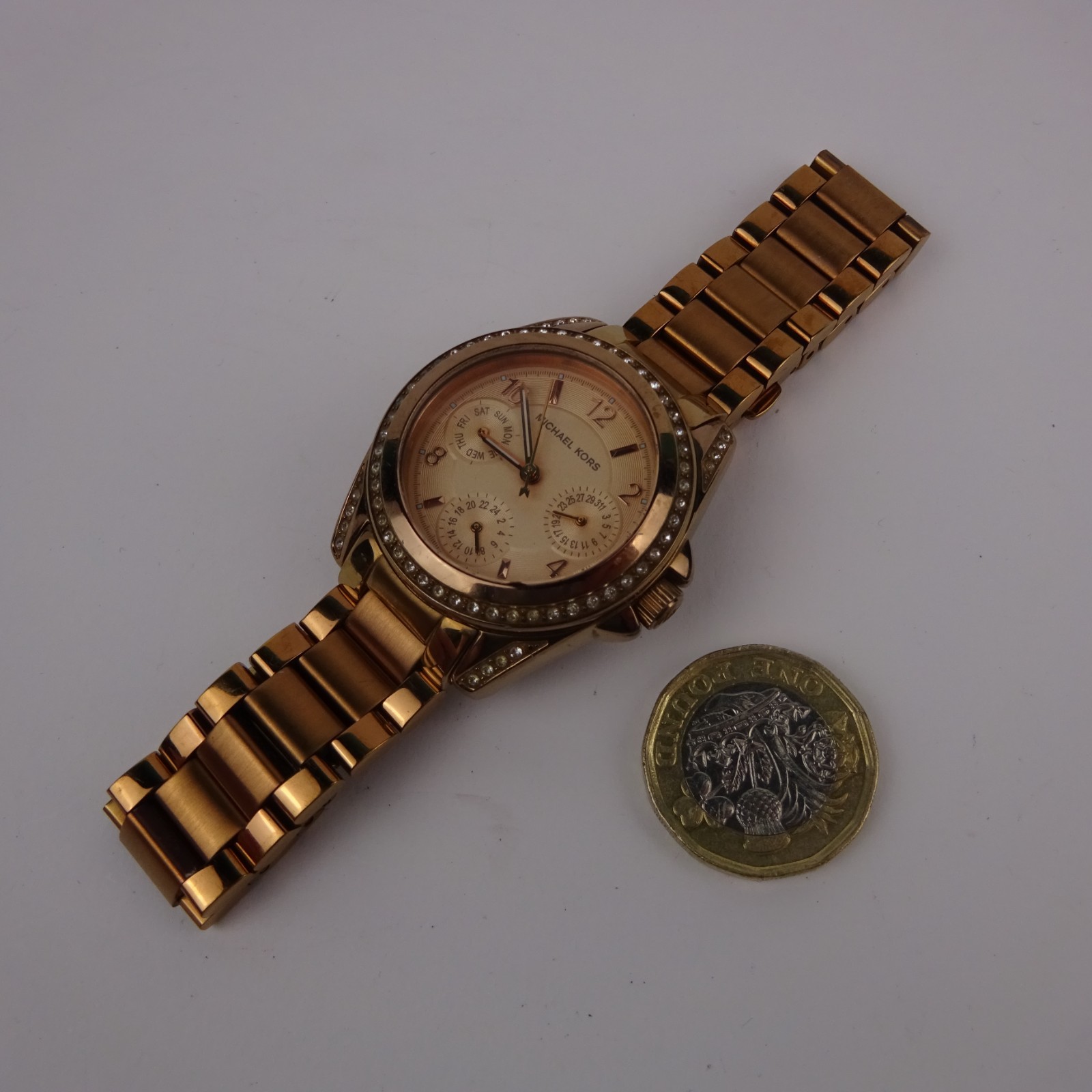 Michael Kors MK5613 Rose Gold Tone Day Date Gem Set VERY SMALL SIZE 15.5cm