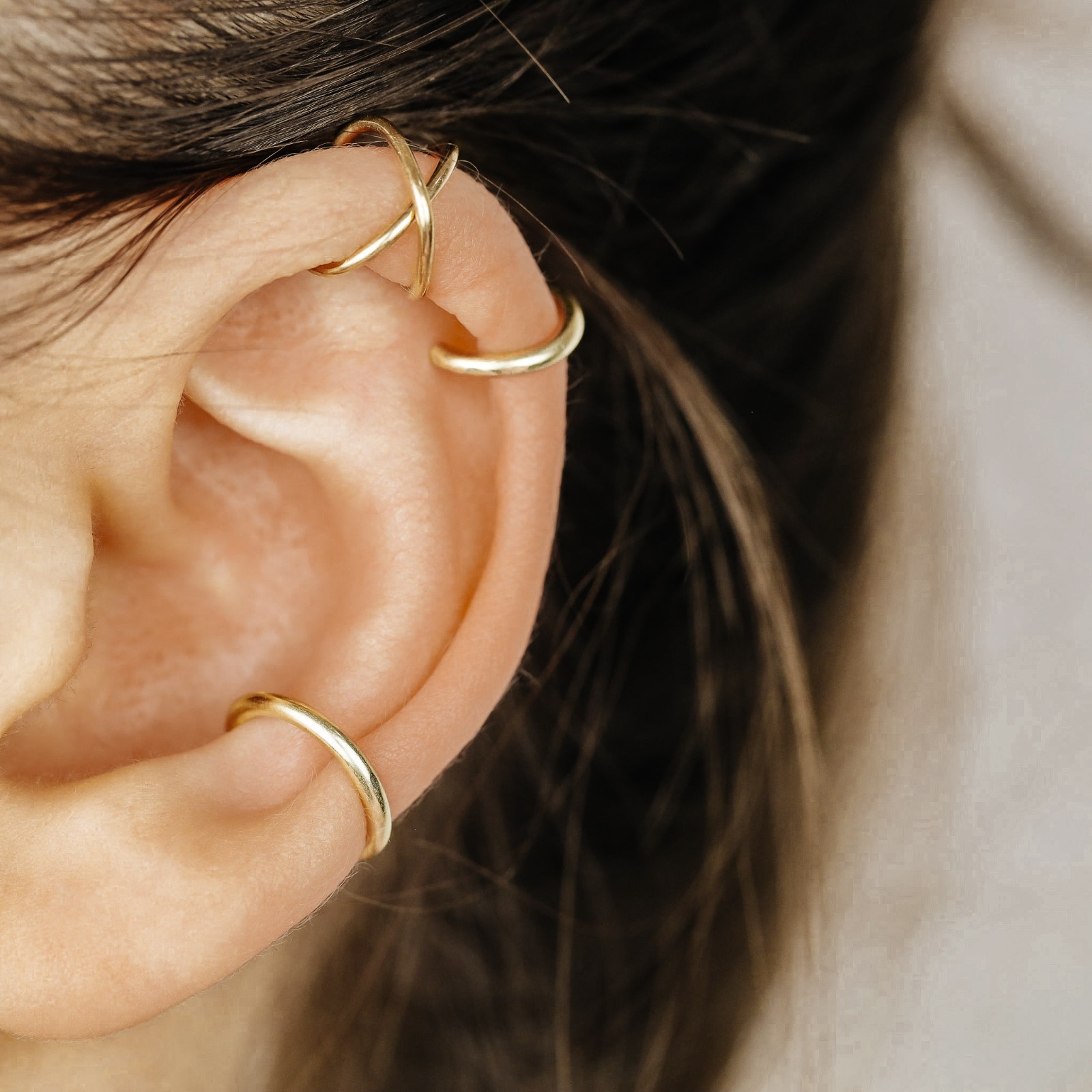Black Fake Piercing Ear Cuff Thick Hoop Lobe Conch Helix Cartilage, Gift for Him