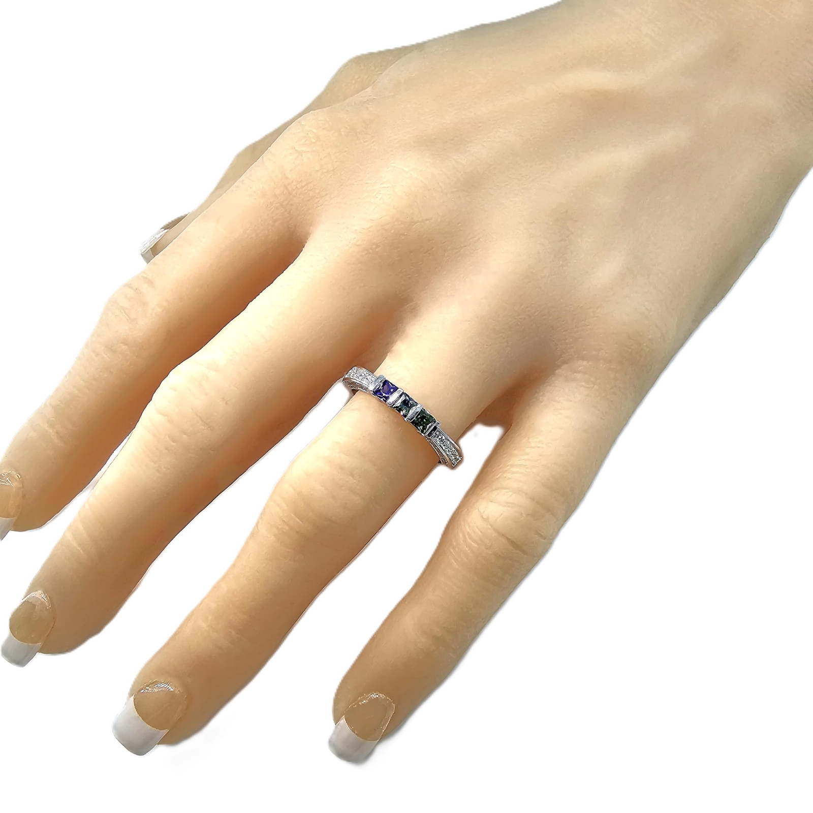 NANA Princess Cut w/CZs 3 Sides Mothers Ring 1-6 Silver/10k Simulated Birthstone