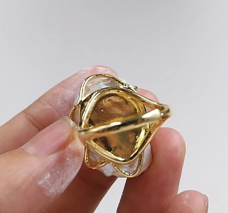 18.0×25.0 mm Classic Natural White baroque kasumi pearl ring adjustable