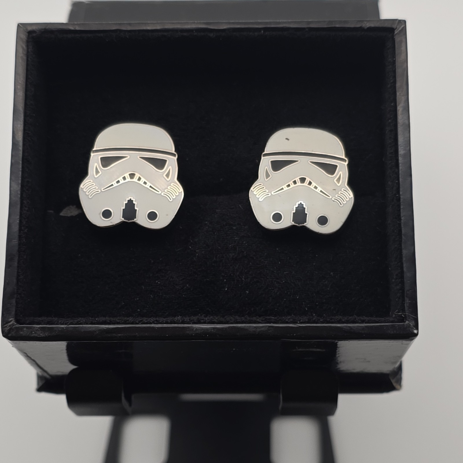 Star Wars Stormtrooper Helmet Bullet Back Cufflinks Silver/Black Signed