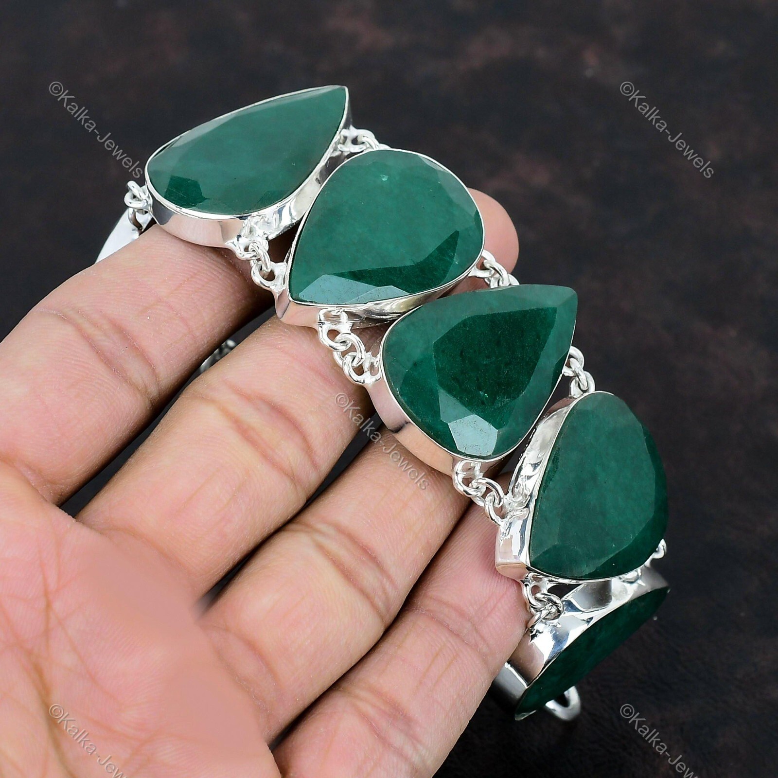 Natural Zambian Emrald Gemstone 925 Silver Chain Adjustable Bracelet For Women