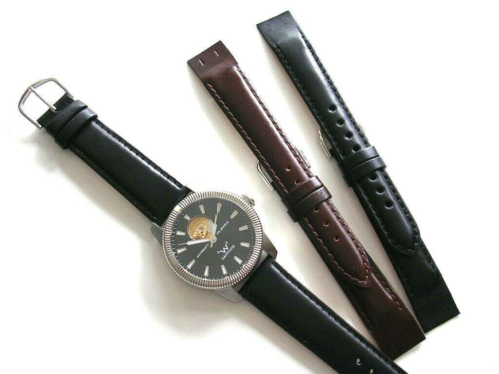 10mm Black Open End Ladies vintage Wire Lug leather watch band IW SUISSE 8-12-14