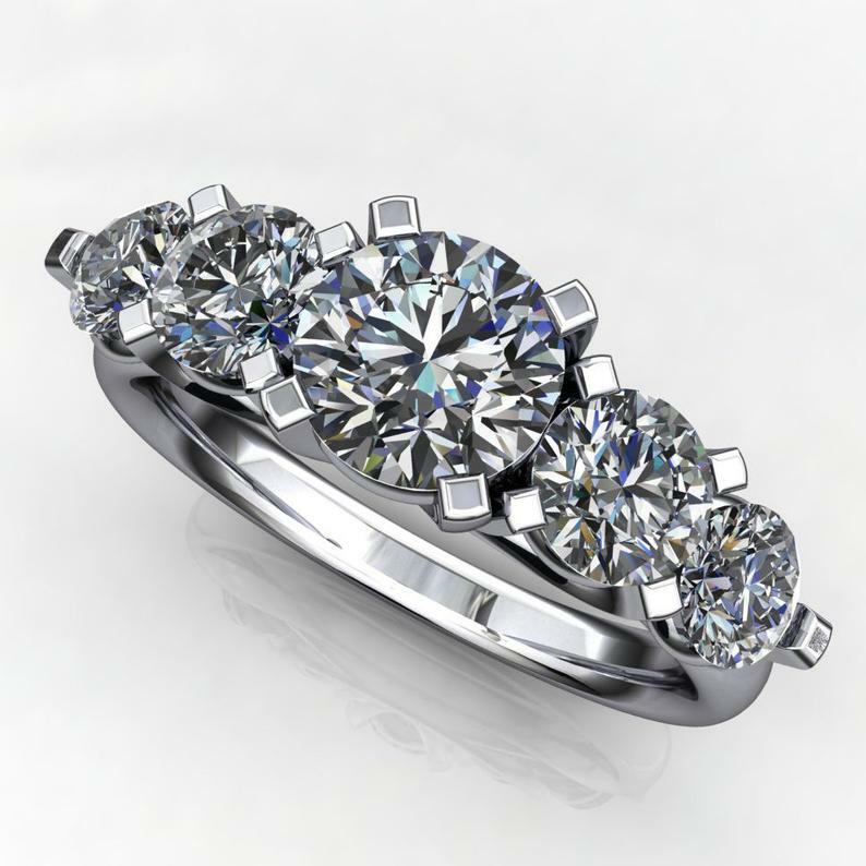 5 Stone Anniversary Wedding Ring Band 2ct Simulated Diamond White Gold Plated