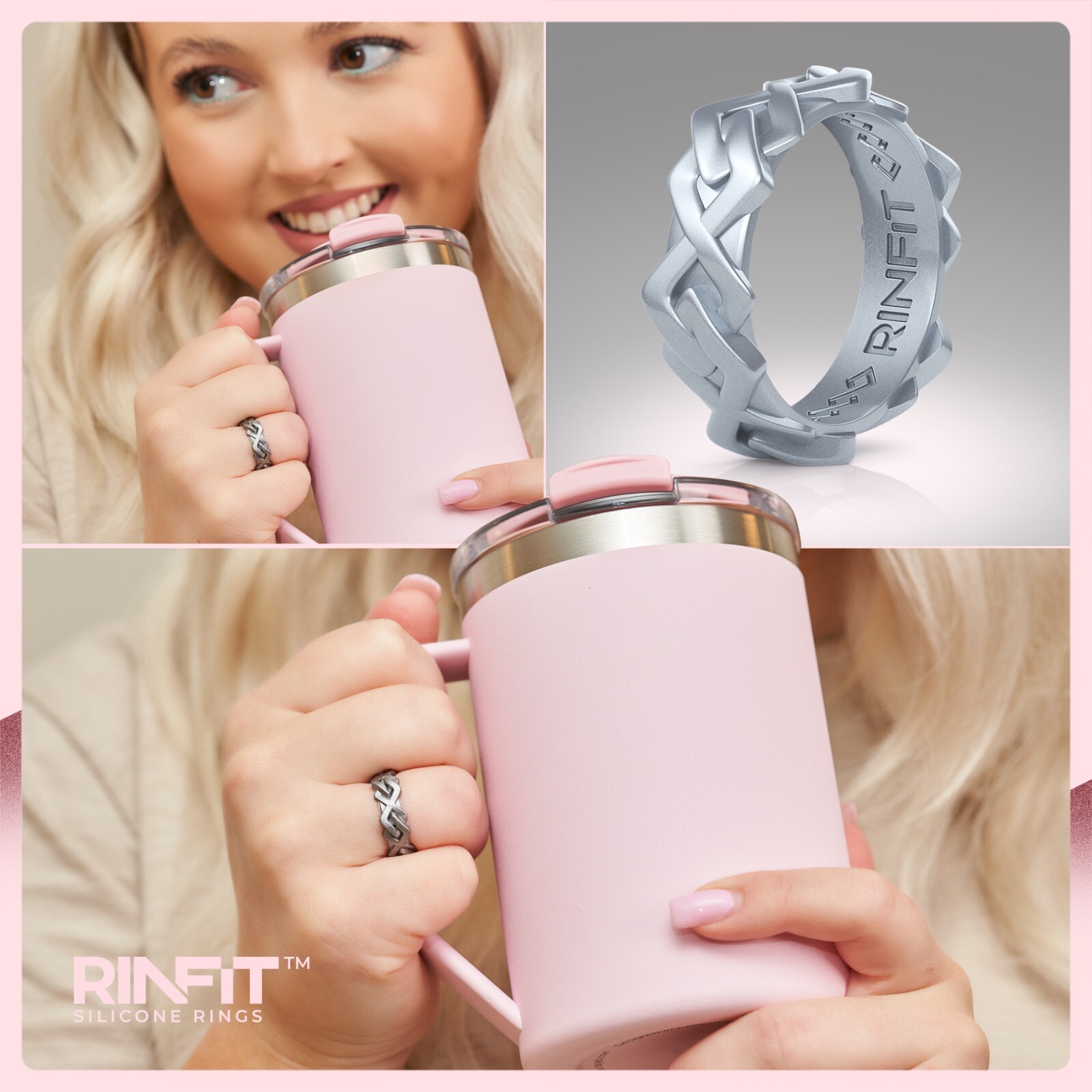 RINFIT Silicone Wedding Rings for Women. Stackable 3 Rubber Rings Set