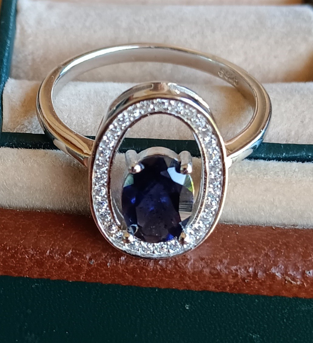 925 Sterling Silver Ring Oval Iolite 8x6mm Natural Gemstone Jewelry Size 8.5