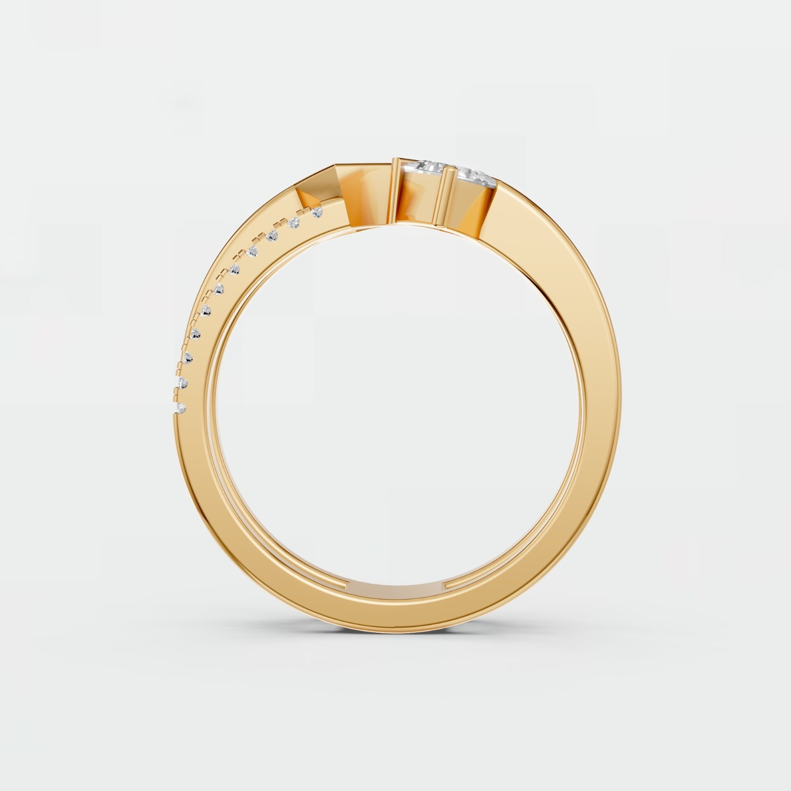 Open Bypass Ring Kite & Round Lab Grown Diamond Pave Setting Stackable Ring