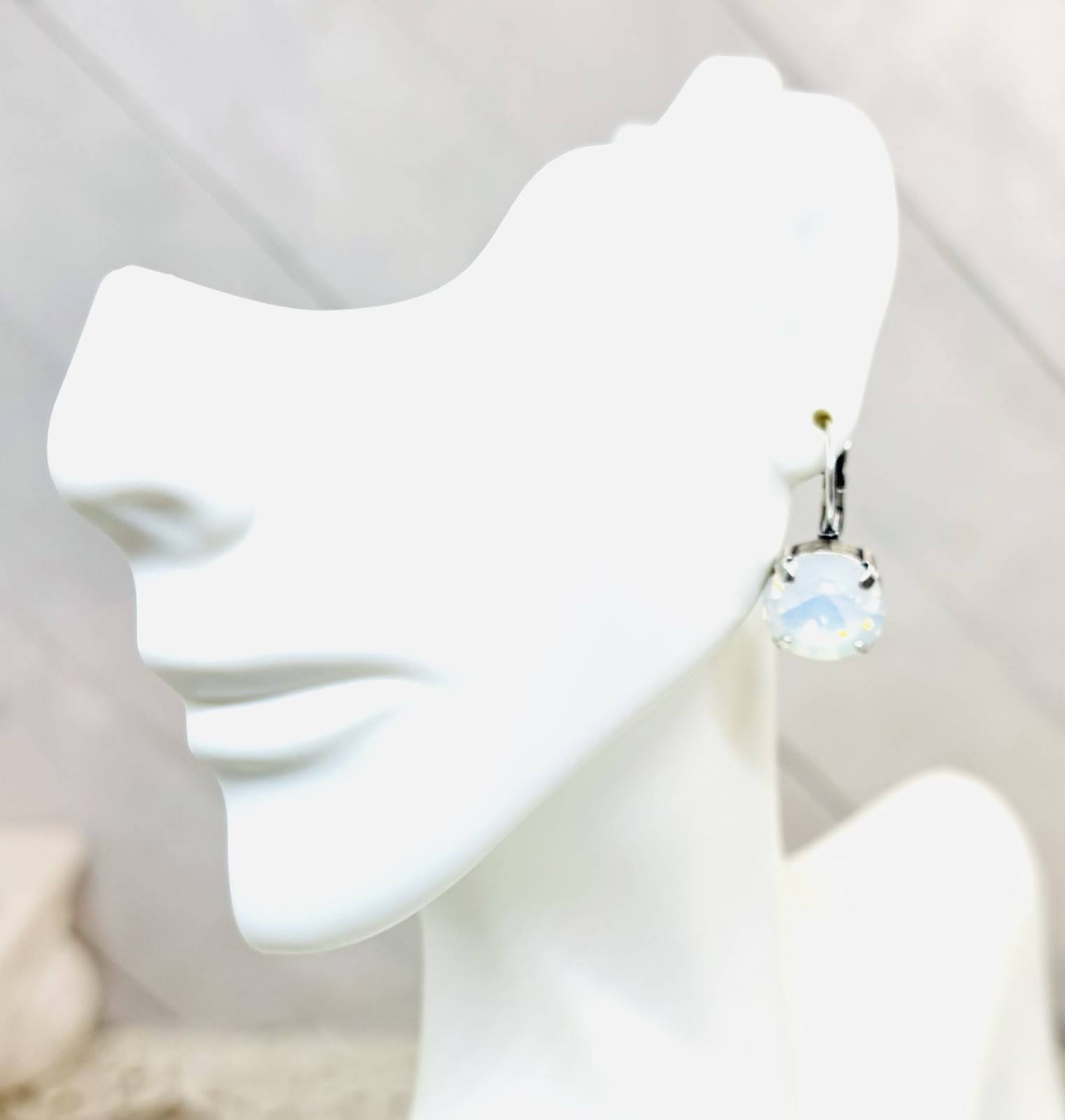 Antique Silver Plated 12mmWHITE CRYSTAL CUP CHAIN EARRINGS