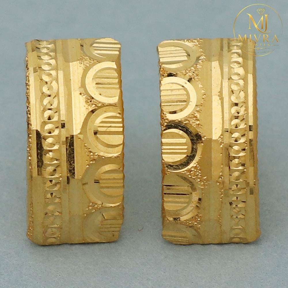 22K Shining Gold Stud Earrings 1.3cm Lightweight Pure Gold Gift for Daughter