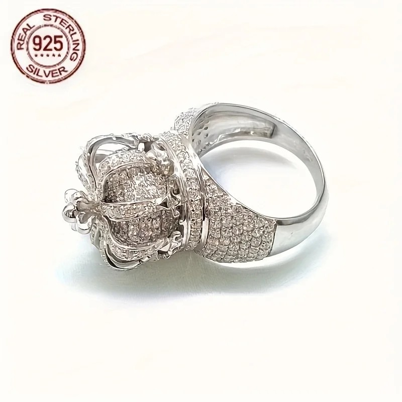 Luxury Iced Out Crown Ring 925 Sterling Silver Men’s Pinky Hip Hop Vintage CZ