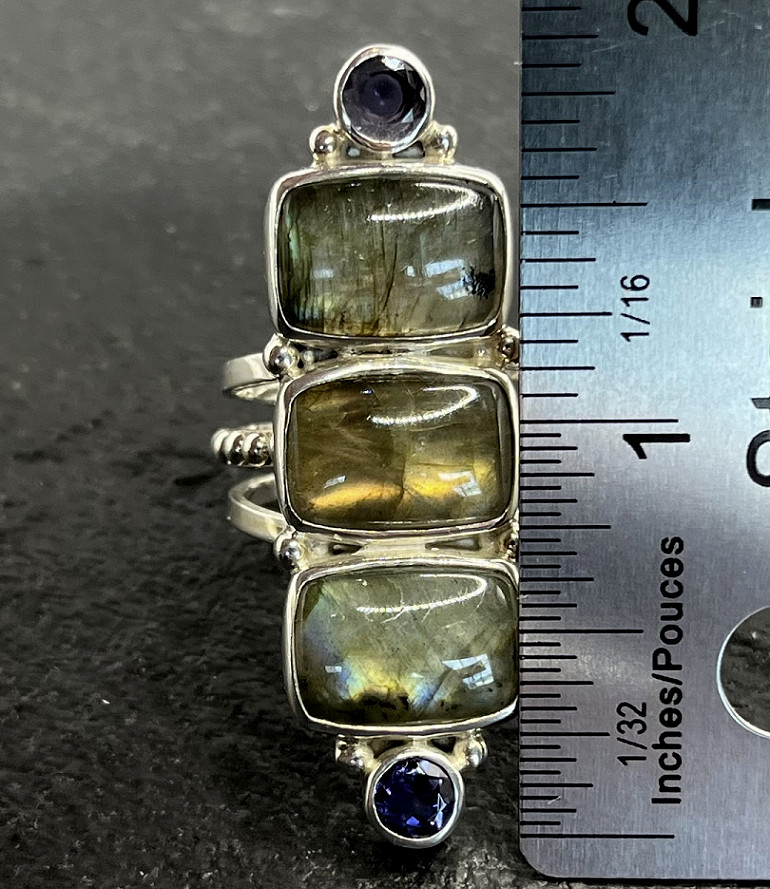 Sajen 925 Sterling Silver Labradorite and Amethyst Ring Size 9