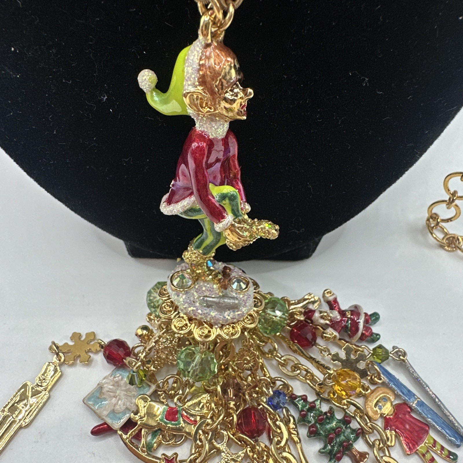Kirks Folly Brass/Gold-Tone “Ouch the Elf” Red Bead Necklace 29 1/2″ Necklace