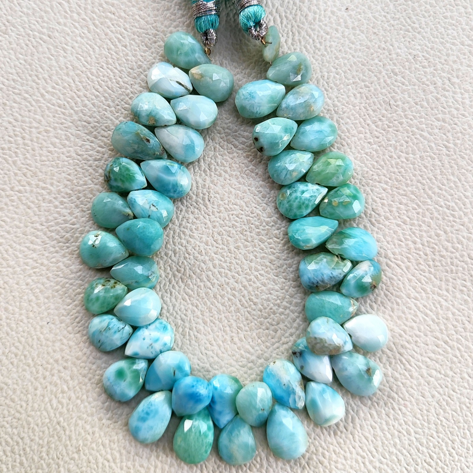 Natural Larimar Dominican Republic 12x8mm Pear Shape Beads 8″ Strand