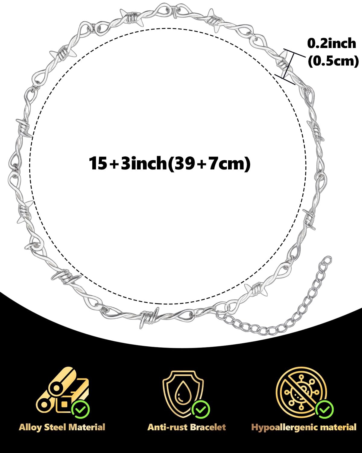 LuxGoth Alloy Steel Barbed Wire Thorns Stab Collar Necklace One Size, Silver