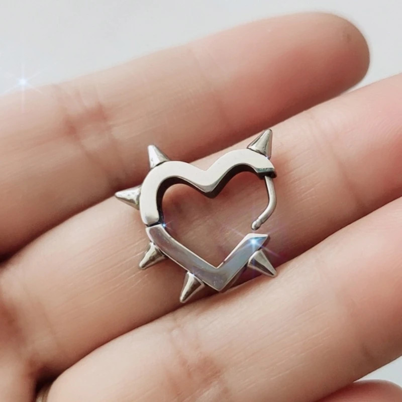 Heart Spikes Thorns Charm Pair of Earrings Jewelry Piercing Fashion Hoops