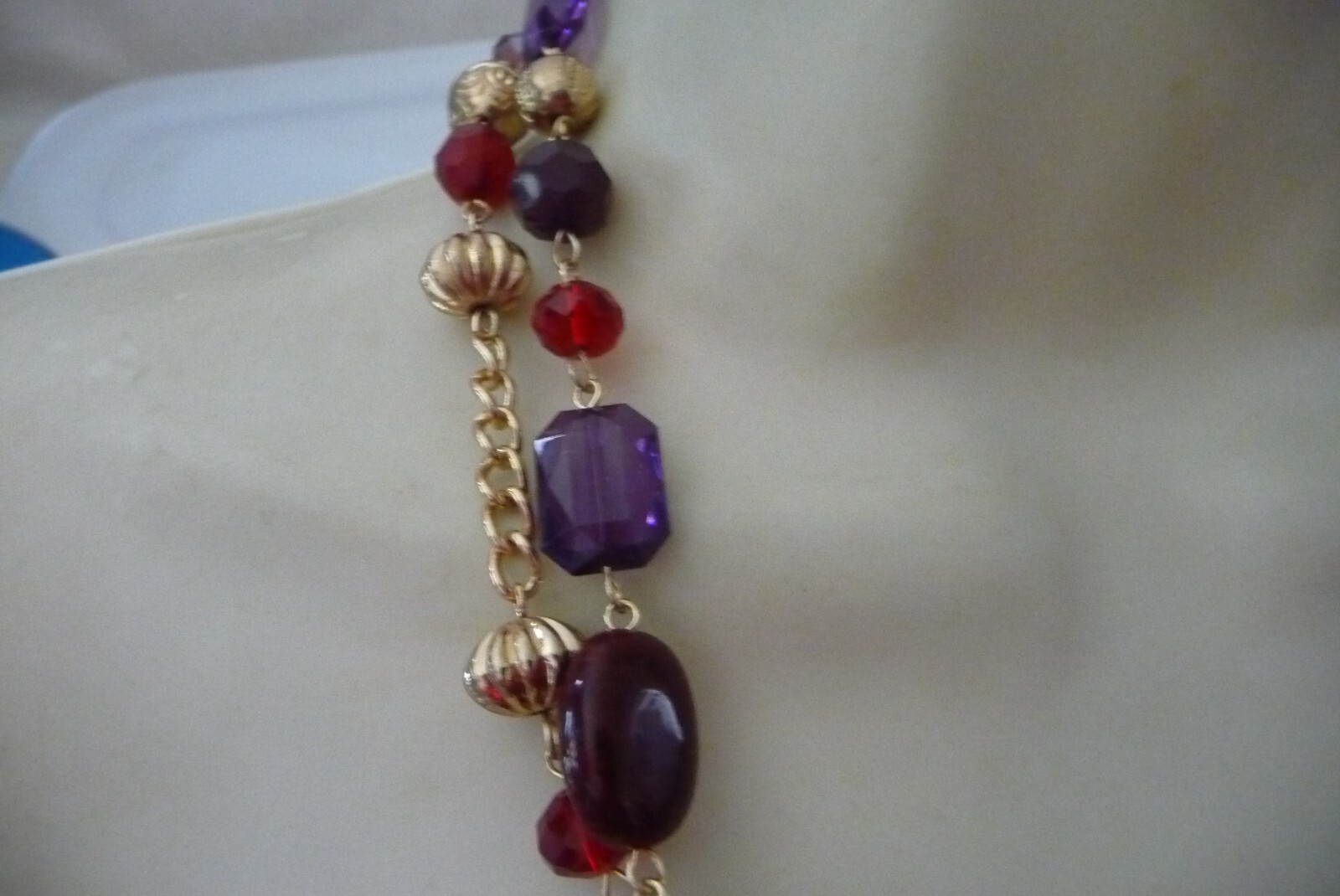 PURPLE RED BLACK GOLD TONE MULTI COLORS BEADS 18″L 2 ROWS NECKLACE #1415A