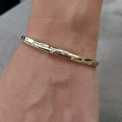 Vintage 1,0CT Lab Created Diamond Women’s Bangle Bracelet 18K Yellow Gold Plated
