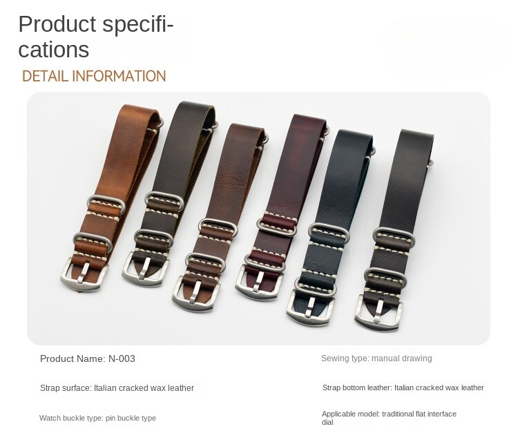 Cowhide Genuine Leather Watch Strap Mens Extra Long Single Pass Band 20/22/24/26