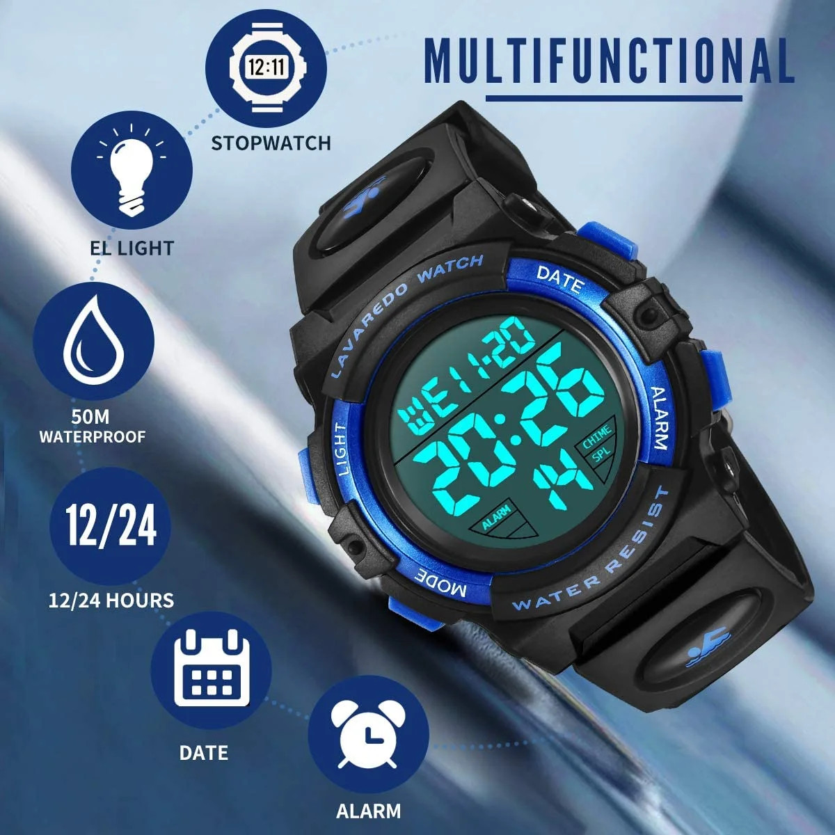 Kids Digital Sports Watch for Age 4-15 Waterproof Watches with Alarm Stopwatch W