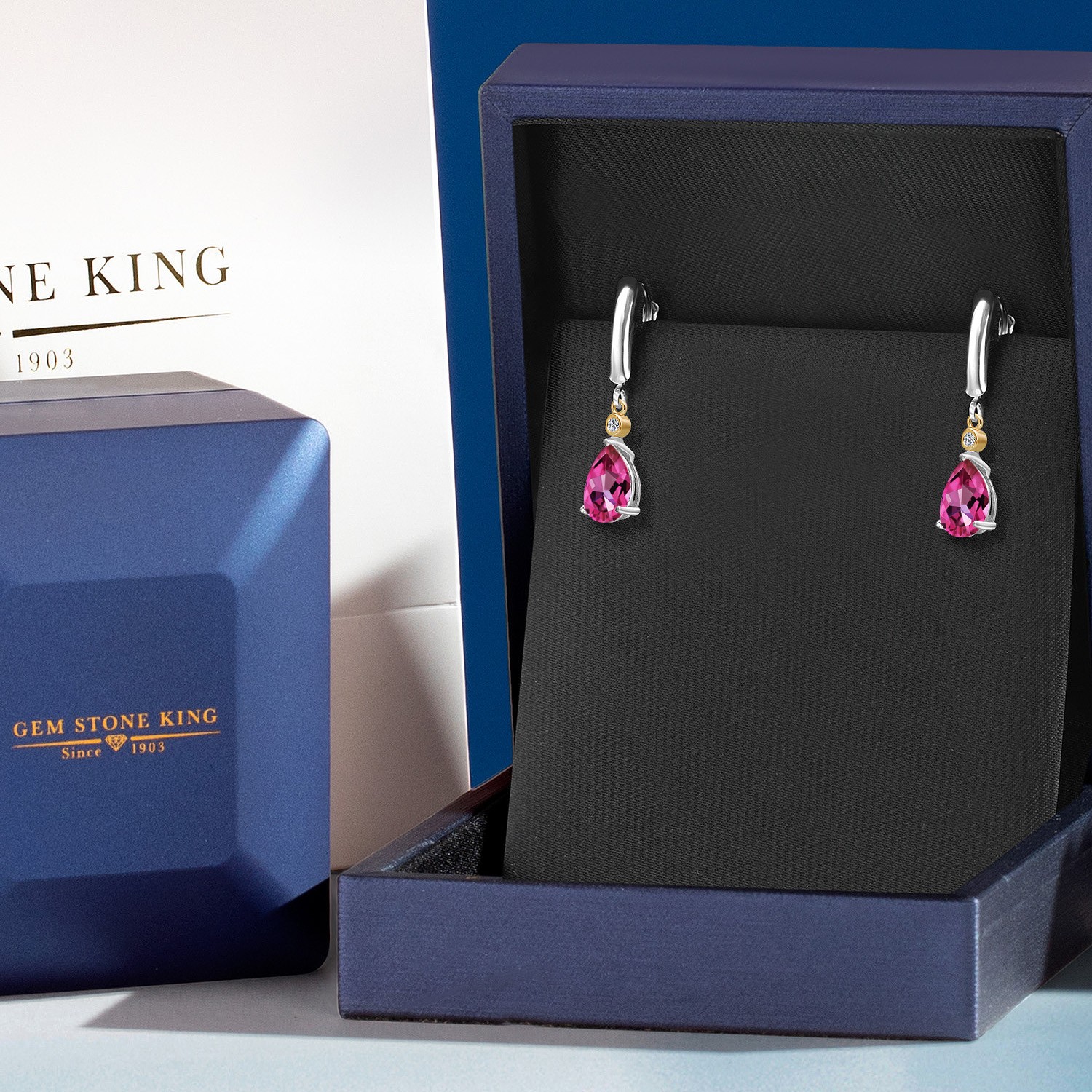 925 Silver and 10K Yellow Gold Pure Pink Mystic Topaz and Lab Grown Diamond