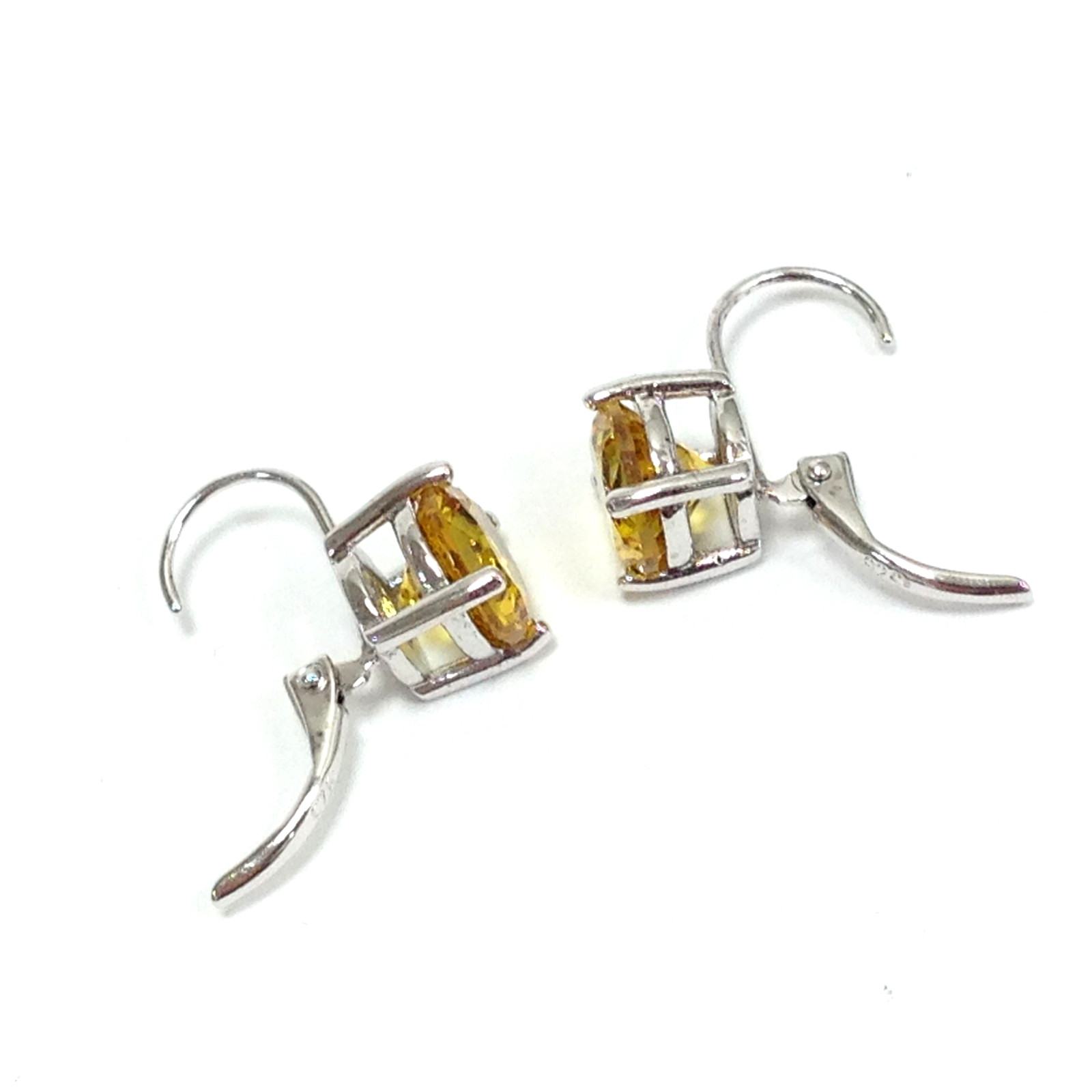 BBJ Bangkok Ratnaraj Sterling Silver Yellow Citrine Solitaire Leverback Earrings