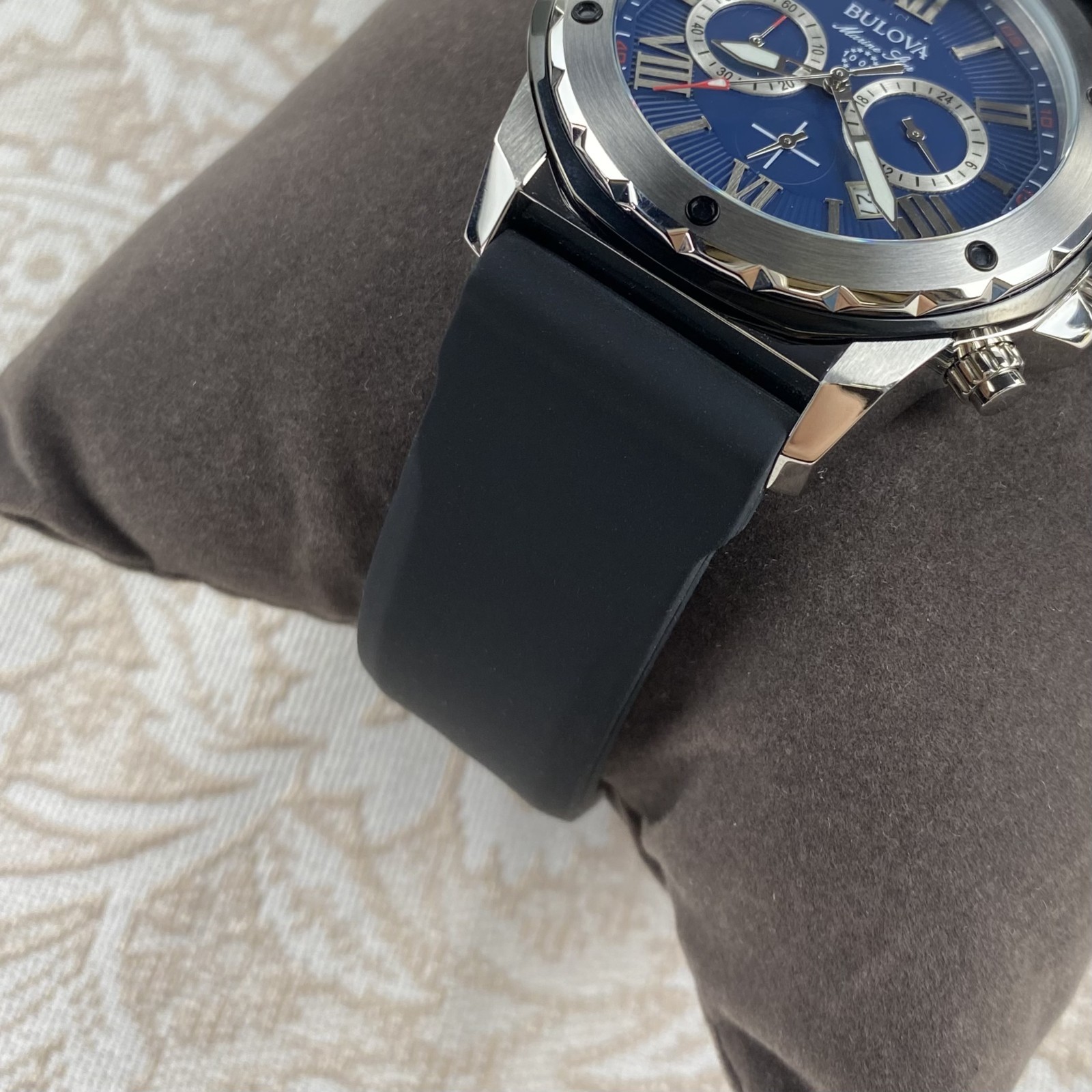 Bulova Marine Star 98B258 Automatic Blue Dial Black Rubber Strap Men’s Watch
