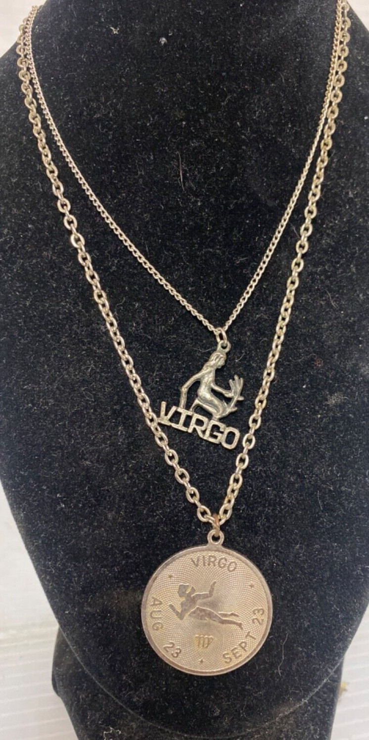 Lot Of 2 Virgo Zodiac Pendant necklace’s Vintage Costume Jewelry (FC212-3Q1372