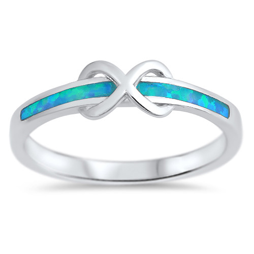 Blue Lab Opal Infinity Promise Ring .925 Sterling Silver Band Sizes 4-10 NEW