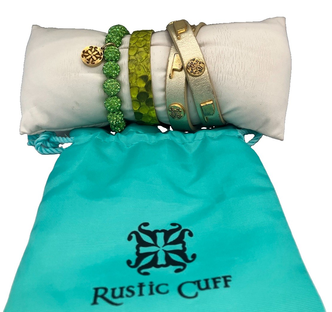 Rustic Cuff Emerson Monique Haley Green Crystal Leather 3 Pc Bracelet Stack