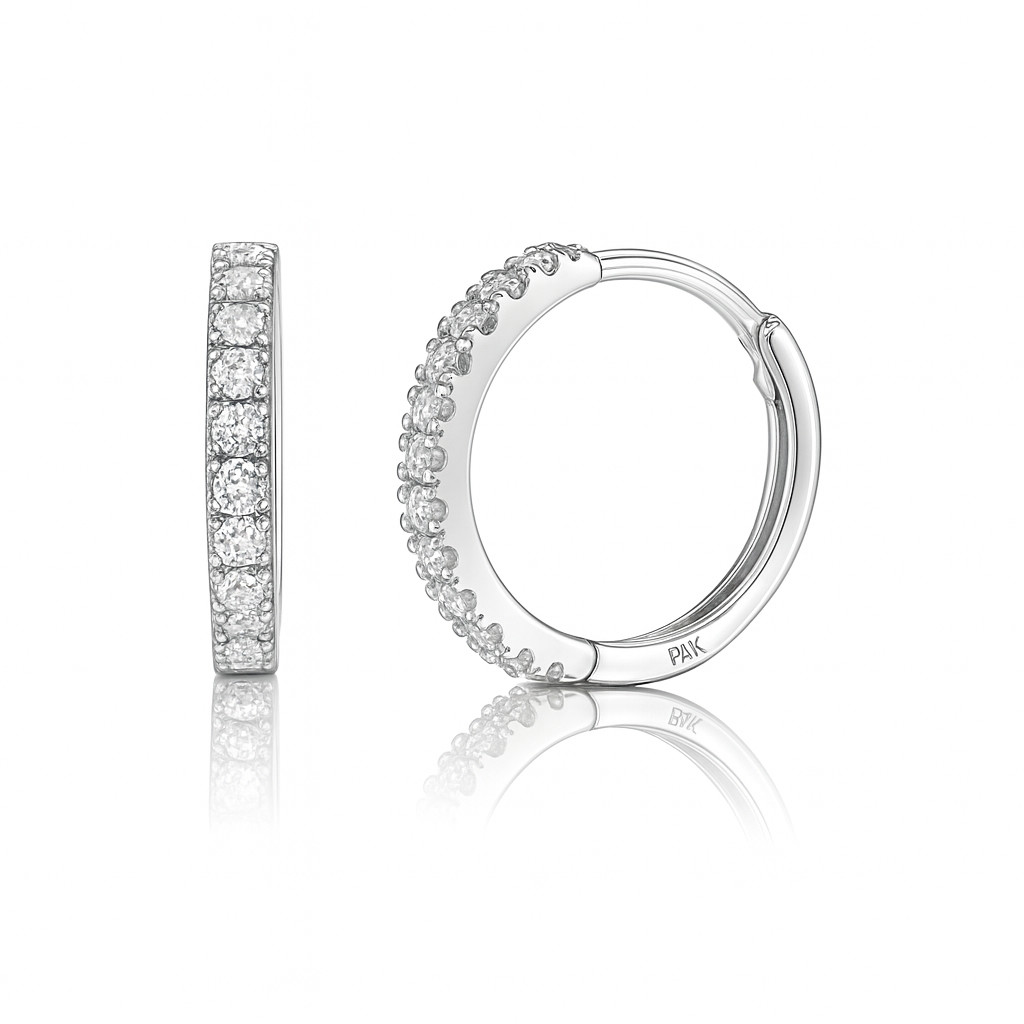 14k Yellow and White Gold CZ Huggie Hoop Earrings