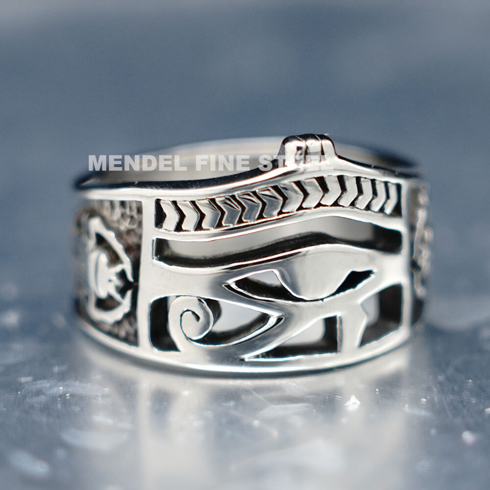 MENDEL Mens Egyptian Ankh Scarab Eye Of Horus Ra Ring Stainless Steel Size 6-15