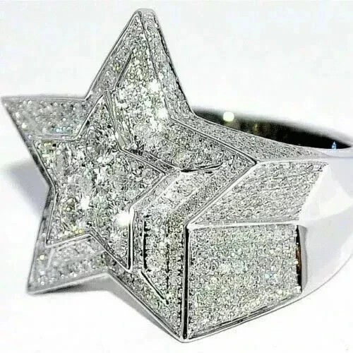 2.50 Ct Round Cut Real Moissanite Men’s Wedding Ring 14K White Gold Plated