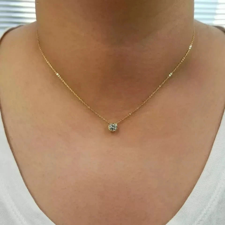 14K Yellow Gold Over 0.50Ct Round Cut Lab Created Diamond Solitaire Pendant 5MM