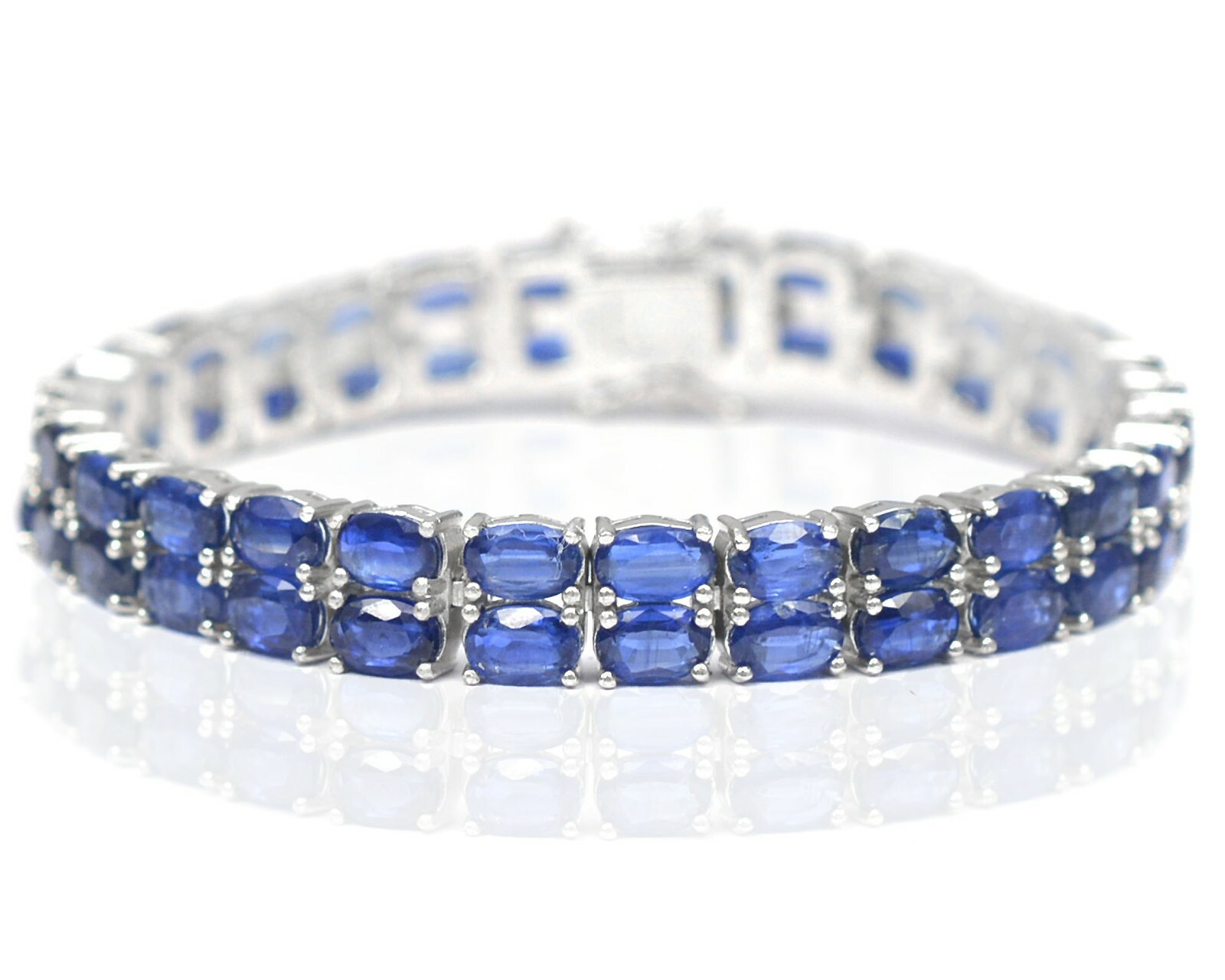 Natural Himalayan Kyanite Gemstone 925 Sterling Silver Two Line Tennis Bracelet