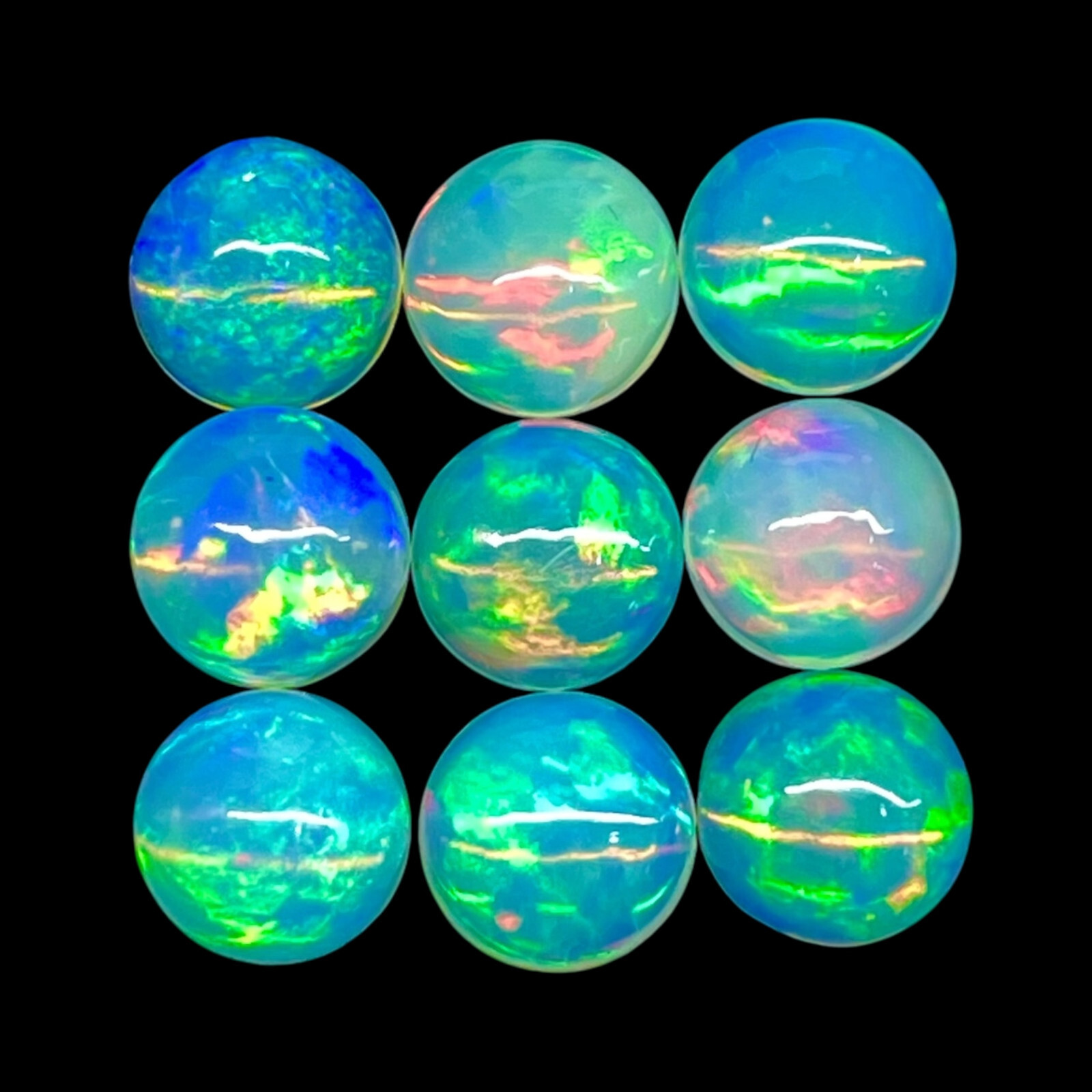 9 Pcs Natural Ethiopian Opal 6mm Round Flashy Loose Cabochon Gemstones Lot