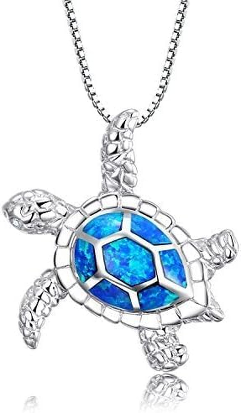 Sterling Silver Turtle Pendant Necklace Blue Simulated Pearl Ocean Jewelry