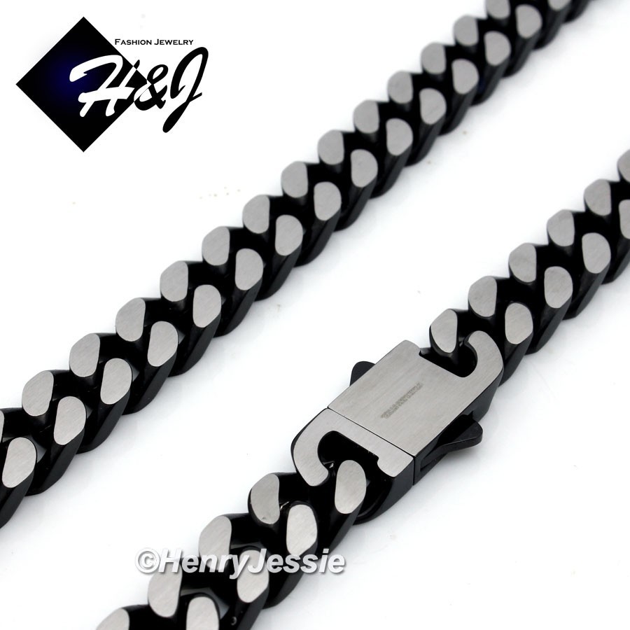 7.5″-11″Stainless Steel 10mm Black Plated/Brushed Silver Miami Curb Bracelet*173