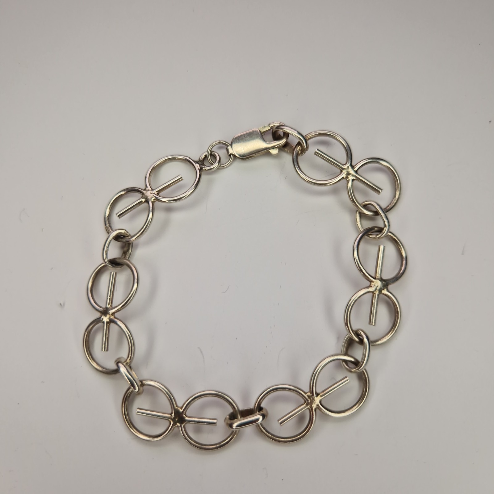 Modernist Scandinavian Bracelet 800 Silver Continental Locked Circles 21.5cm