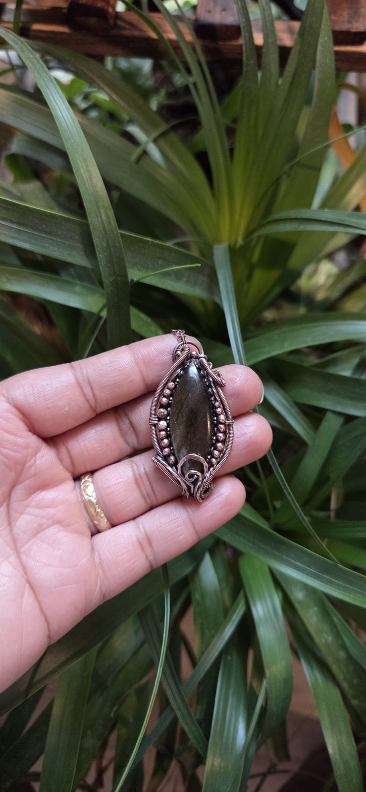 Golden Sheen Obsidian Bezel Set Pendant Necklace